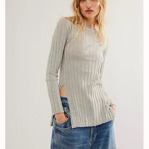NWT Free People Jasmine women's heather gray cotton knit sweater Sz Small